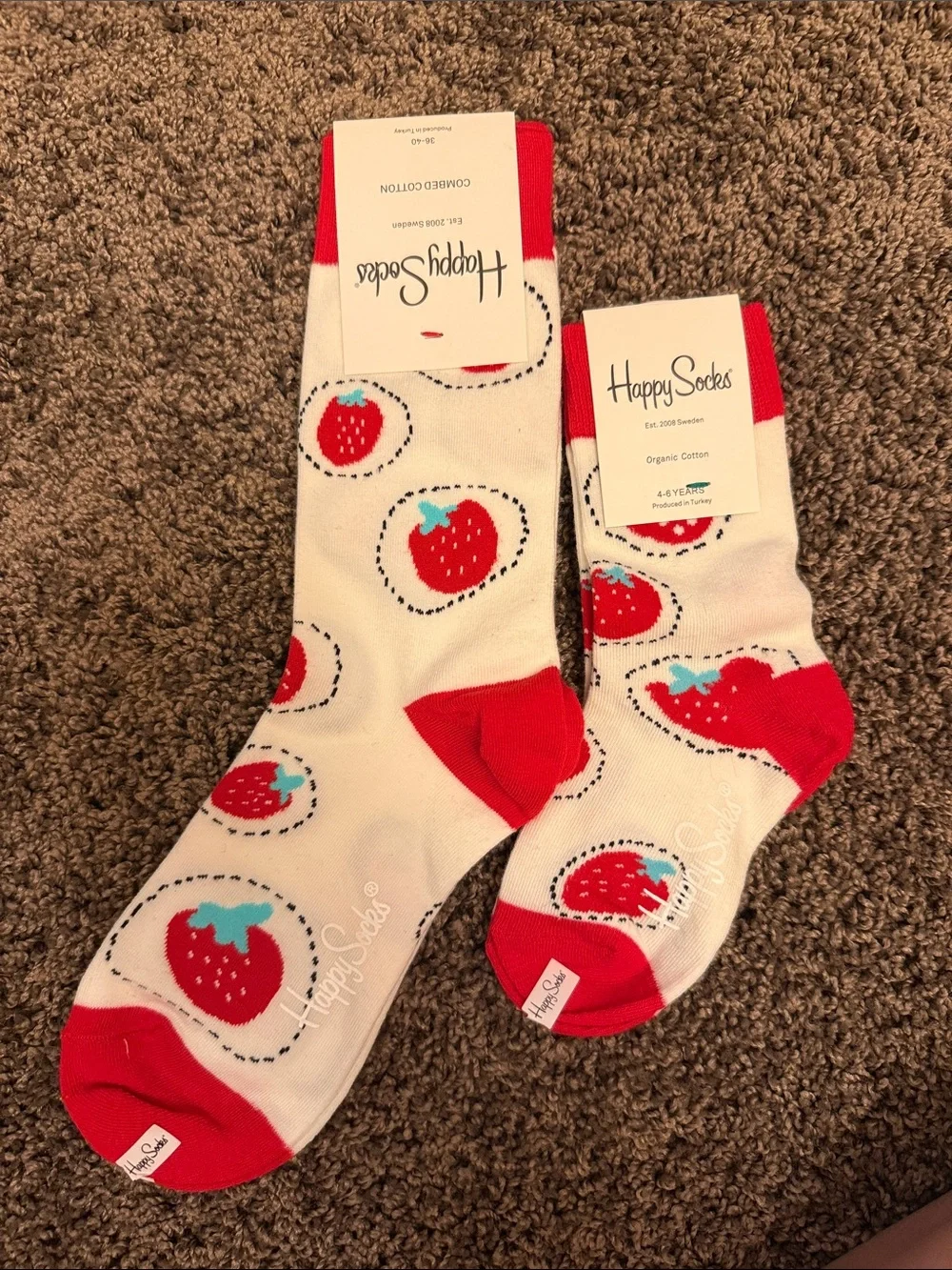 New Happy Socks white strawberry print mommy and me socks